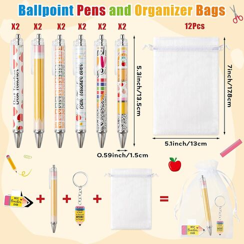 12 Set Funny Teacher Appreciation Gifts for Women Men, Thank You Teacher Bookmark Keychains Ballpoint Pen with Organza Bags, Teach Love Inspire Magnetic Book Mark Page Marker Appreciation Gifts Bulk in Saudi Arabia