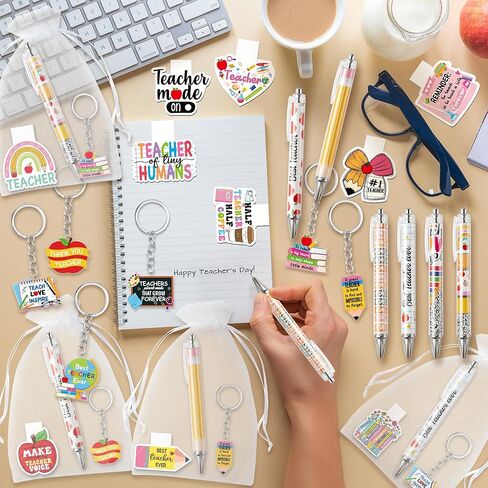 12 Set Funny Teacher Appreciation Gifts for Women Men, Thank You Teacher Bookmark Keychains Ballpoint Pen with Organza Bags, Teach Love Inspire Magnetic Book Mark Page Marker Appreciation Gifts Bulk in Saudi Arabia