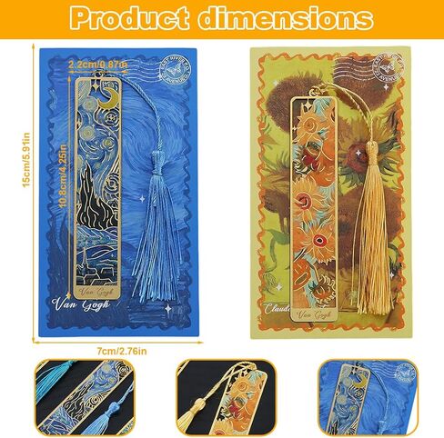 4-Piece Metal Bookmarks with Tassel - Golden Hollow Design for Book Lovers in Saudi Arabia