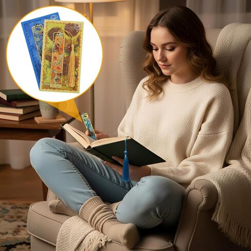 4-Piece Metal Bookmarks with Tassel - Golden Hollow Design for Book Lovers in Saudi Arabia