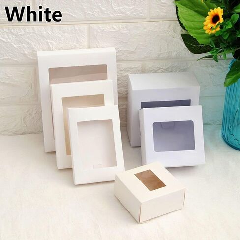 10Pcs Kraft Paper Wrapping Box with Clear PVC Window,12.5x8.5x1.5cm Candy Cake Package for Birthday Wedding Favors in Kuwait