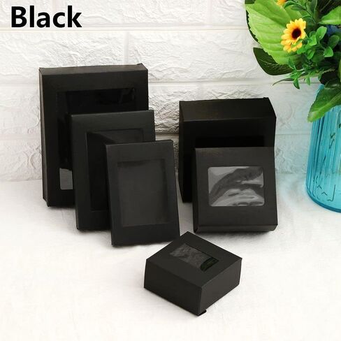 10Pcs Kraft Paper Wrapping Box with Clear PVC Window,12.5x8.5x1.5cm Candy Cake Package for Birthday Wedding Favors in Kuwait