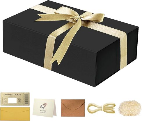 Black Gift Box 12"x9"x4" Gift Boxes with Lids Magnetic Gift Box Contains Card, Scratch-off Card, Ribbon, Shredded Paper Fille for Birthdays, Anniversary Wedding, Proposal, Christmas, Halloween in Saudi Arabia