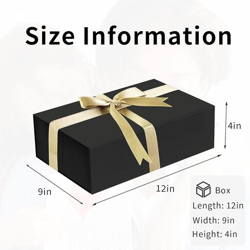 Black Gift Box 12"x9"x4" Gift Boxes with Lids Magnetic Gift Box Contains Card, Scratch-off Card, Ribbon, Shredded Paper Fille for Birthdays, Anniversary Wedding, Proposal, Christmas, Halloween in Saudi Arabia