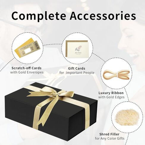 Black Gift Box 12"x9"x4" Gift Boxes with Lids Magnetic Gift Box Contains Card, Scratch-off Card, Ribbon, Shredded Paper Fille for Birthdays, Anniversary Wedding, Proposal, Christmas, Halloween in Saudi Arabia