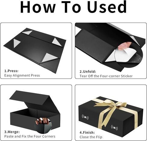 Black Gift Box 12"x9"x4" Gift Boxes with Lids Magnetic Gift Box Contains Card, Scratch-off Card, Ribbon, Shredded Paper Fille for Birthdays, Anniversary Wedding, Proposal, Christmas, Halloween in Saudi Arabia