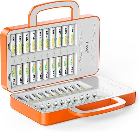 EBL 40Slot Battery Charger for 1/2/3...19/20/21...38/39/40 pcs AA AAA Rechargeable Batteries - Advanced Multiple Battery Charger - Handle Design(Batteries not Included) in Kuwait