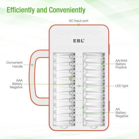EBL 40Slot Battery Charger for 1/2/3...19/20/21...38/39/40 pcs AA AAA Rechargeable Batteries - Advanced Multiple Battery Charger - Handle Design(Batteries not Included) in Kuwait
