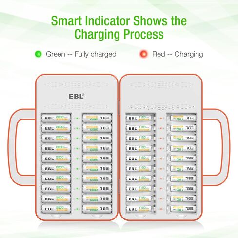 EBL 40Slot Battery Charger for 1/2/3...19/20/21...38/39/40 pcs AA AAA Rechargeable Batteries - Advanced Multiple Battery Charger - Handle Design(Batteries not Included) in Kuwait