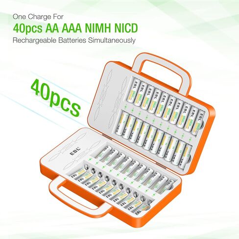 EBL 40Slot Battery Charger for 1/2/3...19/20/21...38/39/40 pcs AA AAA Rechargeable Batteries - Advanced Multiple Battery Charger - Handle Design(Batteries not Included) in Kuwait