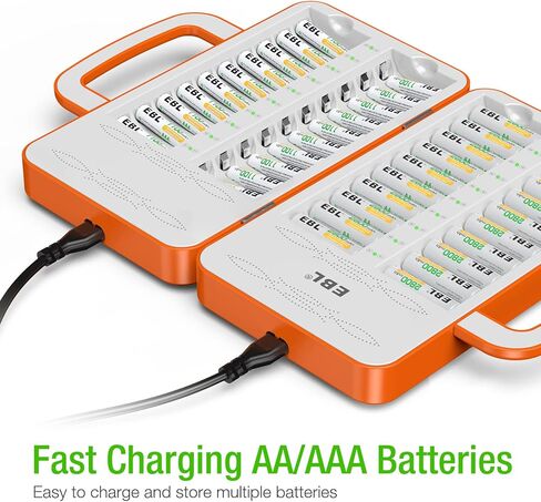 EBL 40Slot Battery Charger for 1/2/3...19/20/21...38/39/40 pcs AA AAA Rechargeable Batteries - Advanced Multiple Battery Charger - Handle Design(Batteries not Included) in Kuwait