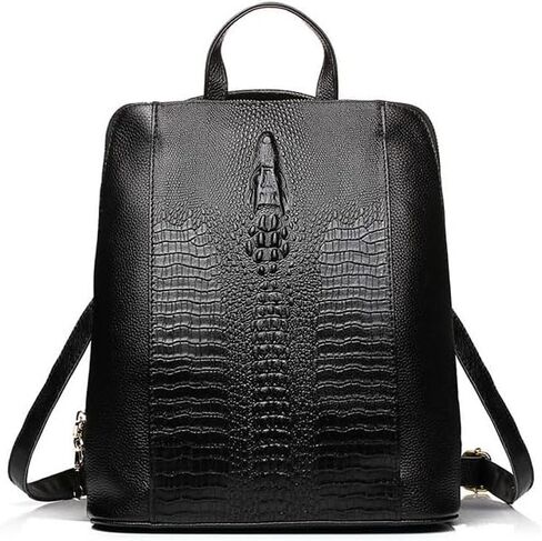 zency 100% Genuine Leather Knapsack Ladies Alligator Pattern Women Backpack For Work Laptop (black) in Saudi Arabia