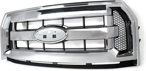Chrome Front Bumper Grill Compatible with 2015-2017 Ford F-150 F150 XLT Style Truck Grille Assembly Replace for FL3Z8200DA, FL3Z8200AA in Kuwait