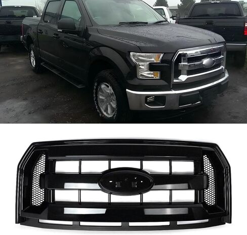 Chrome Front Bumper Grill Compatible with 2015-2017 Ford F-150 F150 XLT Style Truck Grille Assembly Replace for FL3Z8200DA, FL3Z8200AA in Kuwait