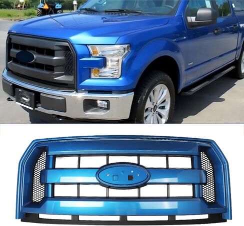 Chrome Front Bumper Grill Compatible with 2015-2017 Ford F-150 F150 XLT Style Truck Grille Assembly Replace for FL3Z8200DA, FL3Z8200AA in Kuwait