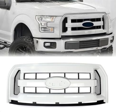 Chrome Front Bumper Grill Compatible with 2015-2017 Ford F-150 F150 XLT Style Truck Grille Assembly Replace for FL3Z8200DA, FL3Z8200AA in Kuwait