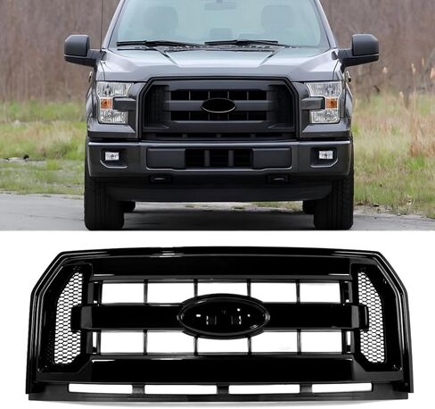 Chrome Front Bumper Grill Compatible with 2015-2017 Ford F-150 F150 XLT Style Truck Grille Assembly Replace for FL3Z8200DA, FL3Z8200AA in Kuwait