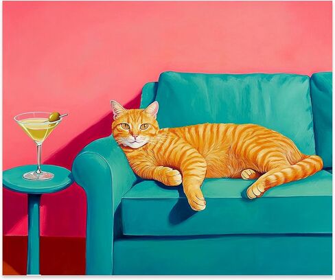 Kemingni Funny Ginger Cat Diamond Painting Kit, Orange Tabby Cat with Dirty Martini Diamond Kits Dots for Adults Beginners, Full Drill Gem Painting for Home Bar Wall Decor, 9.8x11.8 Inch in Saudi Arabia
