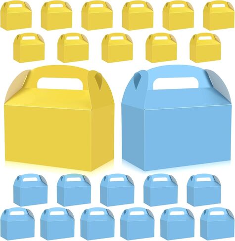 Honoson 24 Pcs Gable Paper Gift Boxes Yellow and Blue Party Favor Treat Boxes for Goodie, Candy, Cookie, Snacks, Sponge Birthday Cartoon Themed Party Decorations 6.3" x 3.74" x 3.74" in Kuwait