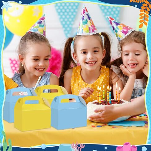Honoson 24 Pcs Gable Paper Gift Boxes Yellow and Blue Party Favor Treat Boxes for Goodie, Candy, Cookie, Snacks, Sponge Birthday Cartoon Themed Party Decorations 6.3" x 3.74" x 3.74" in Kuwait
