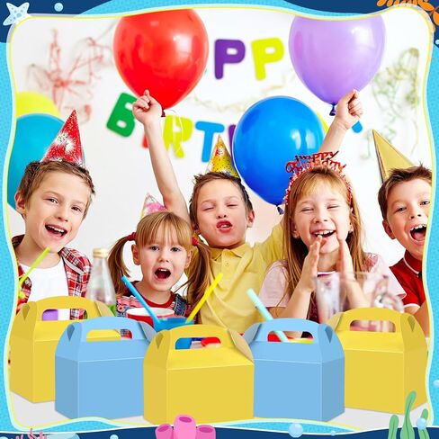 Honoson 24 Pcs Gable Paper Gift Boxes Yellow and Blue Party Favor Treat Boxes for Goodie, Candy, Cookie, Snacks, Sponge Birthday Cartoon Themed Party Decorations 6.3" x 3.74" x 3.74" in Kuwait