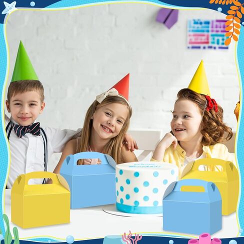 Honoson 24 Pcs Gable Paper Gift Boxes Yellow and Blue Party Favor Treat Boxes for Goodie, Candy, Cookie, Snacks, Sponge Birthday Cartoon Themed Party Decorations 6.3" x 3.74" x 3.74" in Kuwait