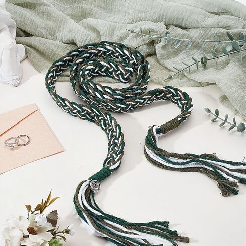 AHANDMAKER Handfasting Cord, Wedding Lasso Rope with Tree of Life Pendants Lazos para Boda Wedding Cord in Natural Cotton Traditional Rustic Wedding Lasso for Ceremony Bridal Gift, Green in Kuwait