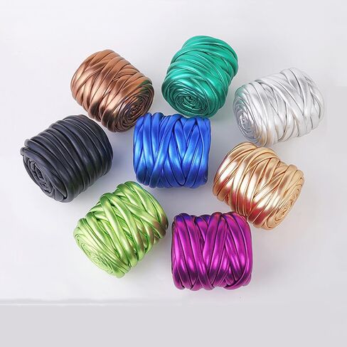 Metallic Chunky Yarn for Hand Knitting - 500g Soft & Elastic Polyester Cotton Tube Yarn Shiny Fabric for Arm Knitting, Blankets, Scarves, Home Decor (Champagne) in Kuwait