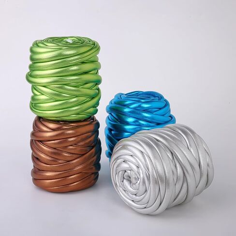 Metallic Chunky Yarn for Hand Knitting - 500g Soft & Elastic Polyester Cotton Tube Yarn Shiny Fabric for Arm Knitting, Blankets, Scarves, Home Decor (Champagne) in Kuwait