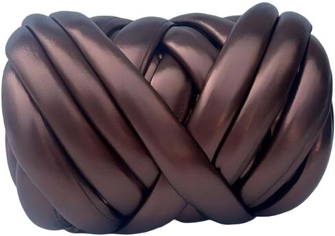 Metallic Chunky Yarn for Hand Knitting - 500g Soft & Elastic Polyester Cotton Tube Yarn Shiny Fabric for Arm Knitting, Blankets, Scarves, Home Decor (Champagne) in Kuwait
