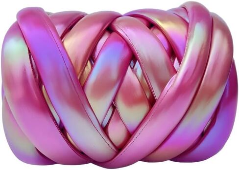 Metallic Chunky Yarn for Hand Knitting - 500g Soft & Elastic Polyester Cotton Tube Yarn Shiny Fabric for Arm Knitting, Blankets, Scarves, Home Decor (Champagne) in Kuwait