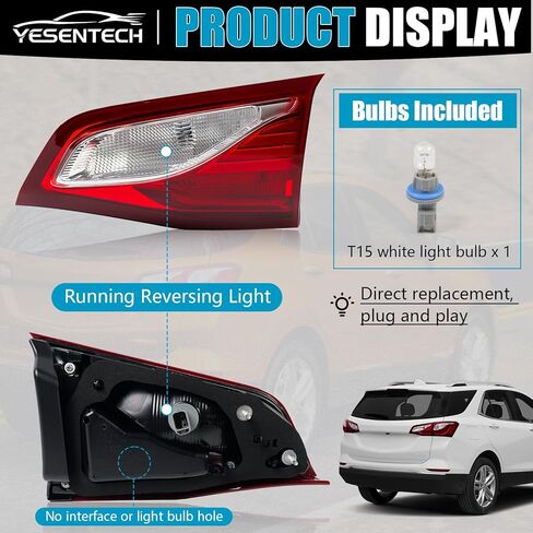Inner Tail Light Assembly for Chevy Equinox 2018 2019 2020, Halogen Rear Running Reversing Light Inner Tail Lamp Taillight Assembly Right (Passenger Side), Bulbs Included, 84235061 84341670 GM2803119C in Saudi Arabia