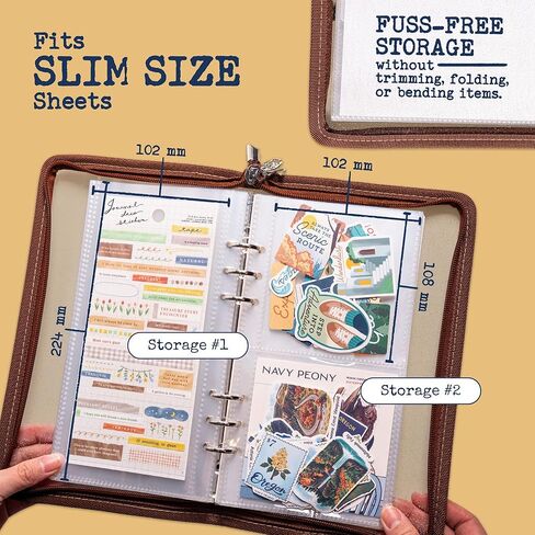 Navy Peony Wander Keeper Slim Stationery Binder (Al-Mukhā Mocha) - True A5 Slim Sleeves, Curated Travel Colors, Portable Zipper Organizer - for Stickers, Photo Cards in Kuwait
