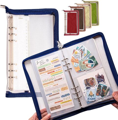 Navy Peony Wander Keeper Slim Stationery Binder (Al-Mukhā Mocha) - True A5 Slim Sleeves, Curated Travel Colors, Portable Zipper Organizer - for Stickers, Photo Cards in Kuwait