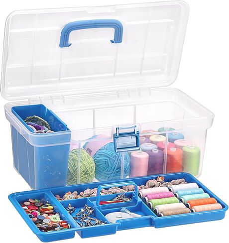 BTSKY 15 Inch Large Capacity Portable Clear Sewing Storage Box - with Removable Compartment Tray, Multi-Layer Sorting Organizer for Thread/Buttons/Tools/Craft DIY, Green in Kuwait
