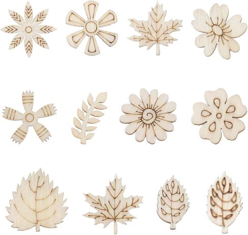 Micro Traders 200Pcs Wooden Cutouts DIY Decorative Wood Chips Flowers Leaves Wooden Embellishments Wood Art Decoration for DIY Making Crafts in Kuwait