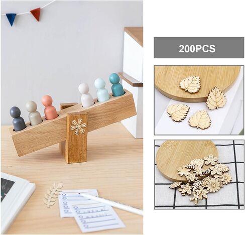 Micro Traders 200Pcs Wooden Cutouts DIY Decorative Wood Chips Flowers Leaves Wooden Embellishments Wood Art Decoration for DIY Making Crafts in Kuwait