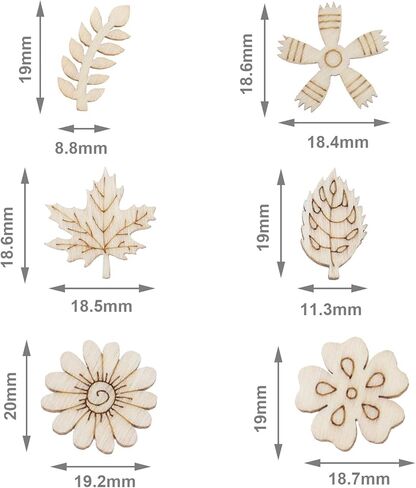 Micro Traders 200Pcs Wooden Cutouts DIY Decorative Wood Chips Flowers Leaves Wooden Embellishments Wood Art Decoration for DIY Making Crafts in Kuwait