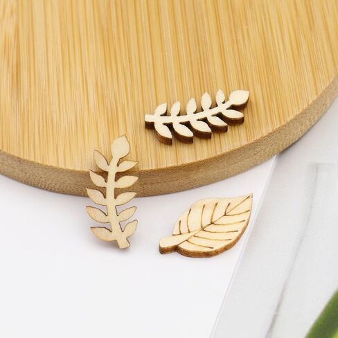 Micro Traders 200Pcs Wooden Cutouts DIY Decorative Wood Chips Flowers Leaves Wooden Embellishments Wood Art Decoration for DIY Making Crafts in Kuwait