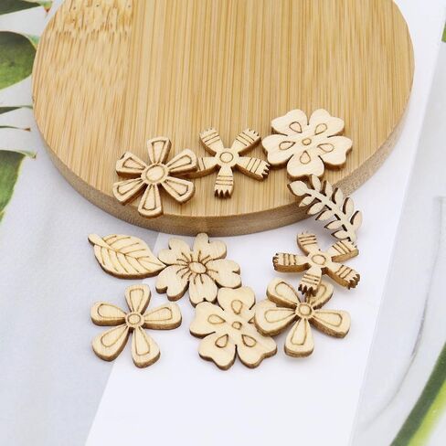 Micro Traders 200Pcs Wooden Cutouts DIY Decorative Wood Chips Flowers Leaves Wooden Embellishments Wood Art Decoration for DIY Making Crafts in Kuwait
