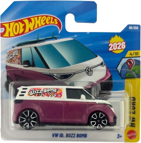 Hot Wheels VW ID. Buzz Bomb Van [White & Purple] HW Euro 4/10, 86/250, New for 2026! 1:64 Scale Diecast Toy Vehicle in Kuwait