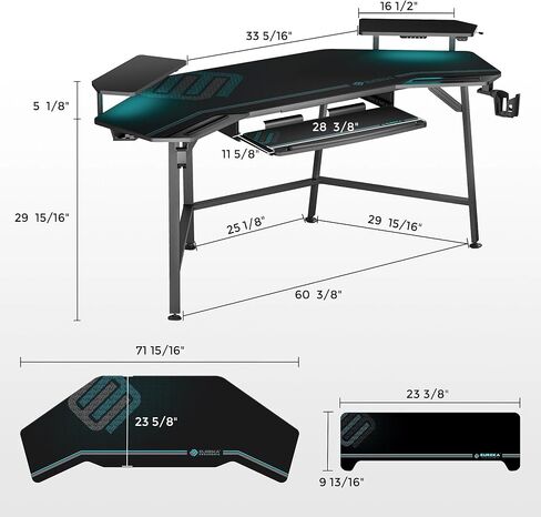 EUREKA ERGONOMIC Aero 72 Inch Gaming Desk with Keyboard Tray, Large Computer Desk Led Lights, Wing-Shaped Monitor Stand Dual Headphone Hanger Cup Holder for Studio,Streamer,Live,Black in Kuwait