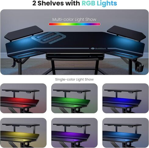 EUREKA ERGONOMIC Aero 72 Inch Gaming Desk with Keyboard Tray, Large Computer Desk Led Lights, Wing-Shaped Monitor Stand Dual Headphone Hanger Cup Holder for Studio,Streamer,Live,Black in Kuwait