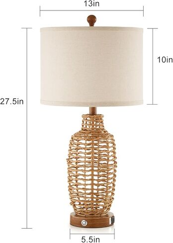 Rattan Table Lamps Set of 2 Wicker Lamps 3 Way Dimmable Touch Control Farmhouse Rustic Coastal Lamps with USB Port for Bedroom Living Room Office (LED Bulbs Included) in Kuwait