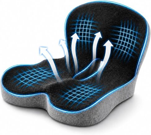 Seat Cushion Memory Foam with Ergonomic L-Shaped Extra Wide Support for Lower Back Relief, Comfort Cushion for Office Chair, Car Seat & Gaming Seat, Helps Sciatica Pain, Posture Improvement (Gray) in Saudi Arabia