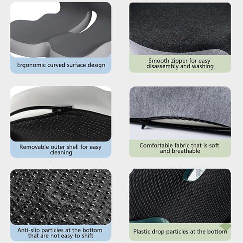 Seat Cushion Memory Foam with Ergonomic L-Shaped Extra Wide Support for Lower Back Relief, Comfort Cushion for Office Chair, Car Seat & Gaming Seat, Helps Sciatica Pain, Posture Improvement (Gray) in Saudi Arabia