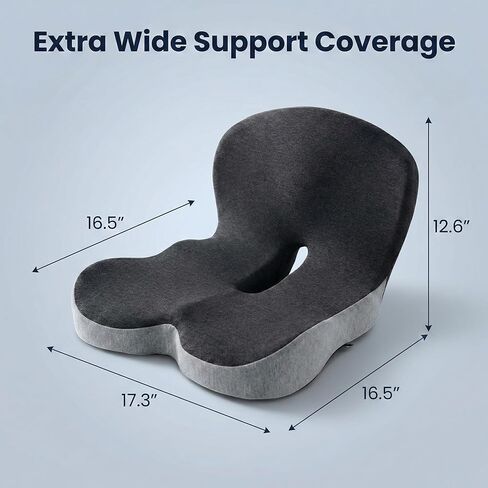 Seat Cushion Memory Foam with Ergonomic L-Shaped Extra Wide Support for Lower Back Relief, Comfort Cushion for Office Chair, Car Seat & Gaming Seat, Helps Sciatica Pain, Posture Improvement (Gray) in Saudi Arabia