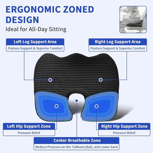 Gooo&Ma Car Seat Cushion & Office Chair Pad - Air Fiber Breathable U-Shape Cooling Cushion for Tailbone Comfort, Driving, Desk & Gaming, Ergonomic Washable Seat Pad with Non-Slip Base(Black) in Saudi Arabia