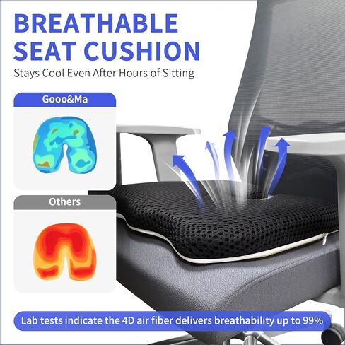Gooo&Ma Car Seat Cushion & Office Chair Pad - Air Fiber Breathable U-Shape Cooling Cushion for Tailbone Comfort, Driving, Desk & Gaming, Ergonomic Washable Seat Pad with Non-Slip Base(Black) in Saudi Arabia