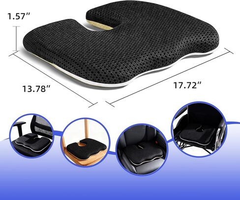 Gooo&Ma Car Seat Cushion & Office Chair Pad - Air Fiber Breathable U-Shape Cooling Cushion for Tailbone Comfort, Driving, Desk & Gaming, Ergonomic Washable Seat Pad with Non-Slip Base(Black) in Saudi Arabia